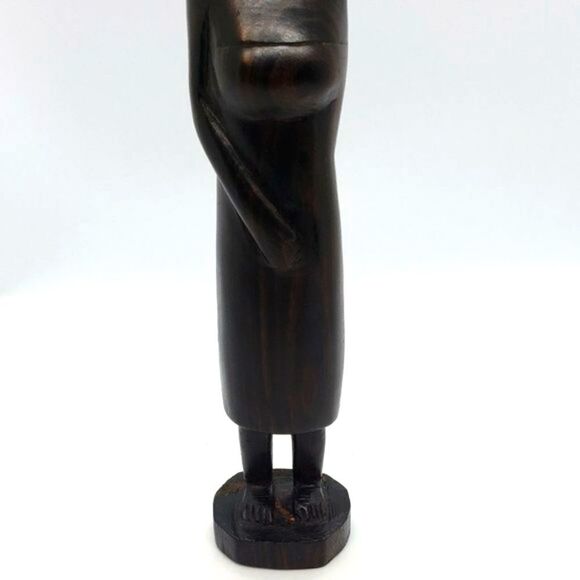 Tanganyika African Carved Wood Tribal Woman & Jug - Picture 2 of 11